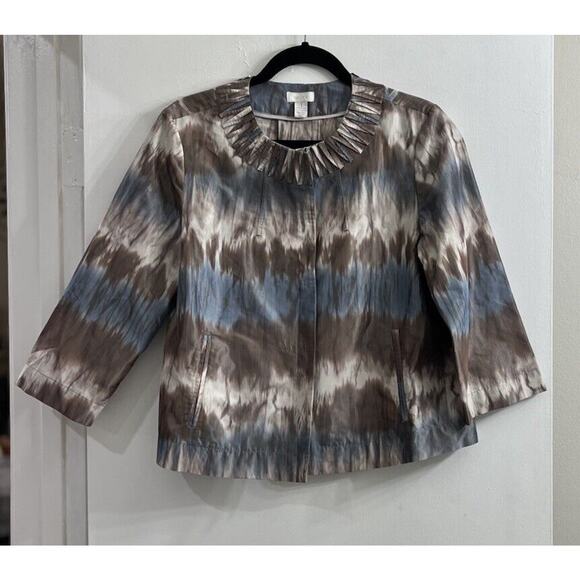 CHICO’S DARYA Tie Dye Ikat 3/4 Sleeve Snap Front Jacket Career Medium Size 1 - Picture 1 of 7